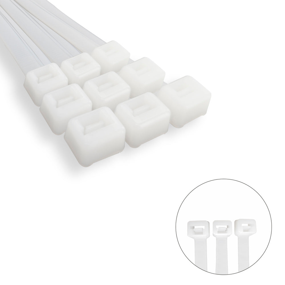Brida Nylon 100%. Color Blanco / Natural 2,5 x 200 mm. 100 Piezas. Abrazadera Plastico, Organizador Cables, Alta Resistencia