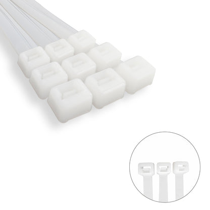 Brida Nylon 100%. Color Blanco / Natural 2,5 x 200 mm. 100 Piezas. Abrazadera Plastico, Organizador Cables, Alta Resistencia