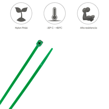 Brida Nylon 100%. Color Verde 4,6 x 390 mm. Bolsa 100 Unidades. AbraBridas Nylon 100% Verde 4,6x390 mm. (Bolsa 100 Unidades)