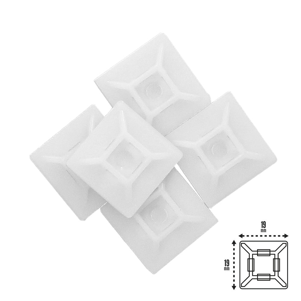 Base Adhesiva Para Bridas 19x19 mm. Blanca Bolsa 100 Unidades