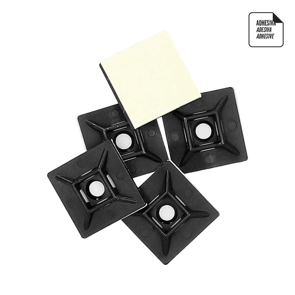 Base Adhesiva Para Bridas 28x28 mm. Negra Bolsa 100 Unidades