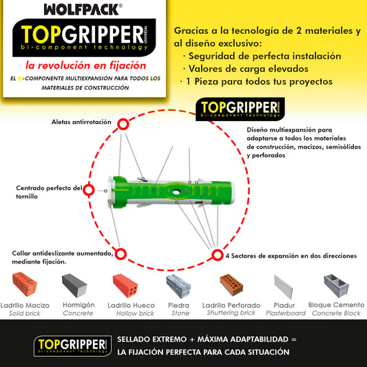 Taco Topgripper Bimaterial Ø 10 mm. (Caja 75 unidades) Taco Anclaje Universal, Taco Hormigon, Taco Pladur, Taco Ladrillo