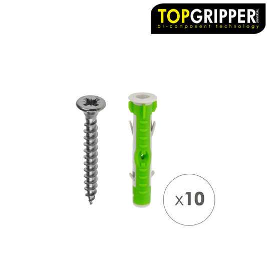 Blister Tacos Topgripper Bimaterial Con Tornillos Ø 10 mm. 10 Piezas Taco Anclaje Universal, Taco Hormigon, Taco Pladur