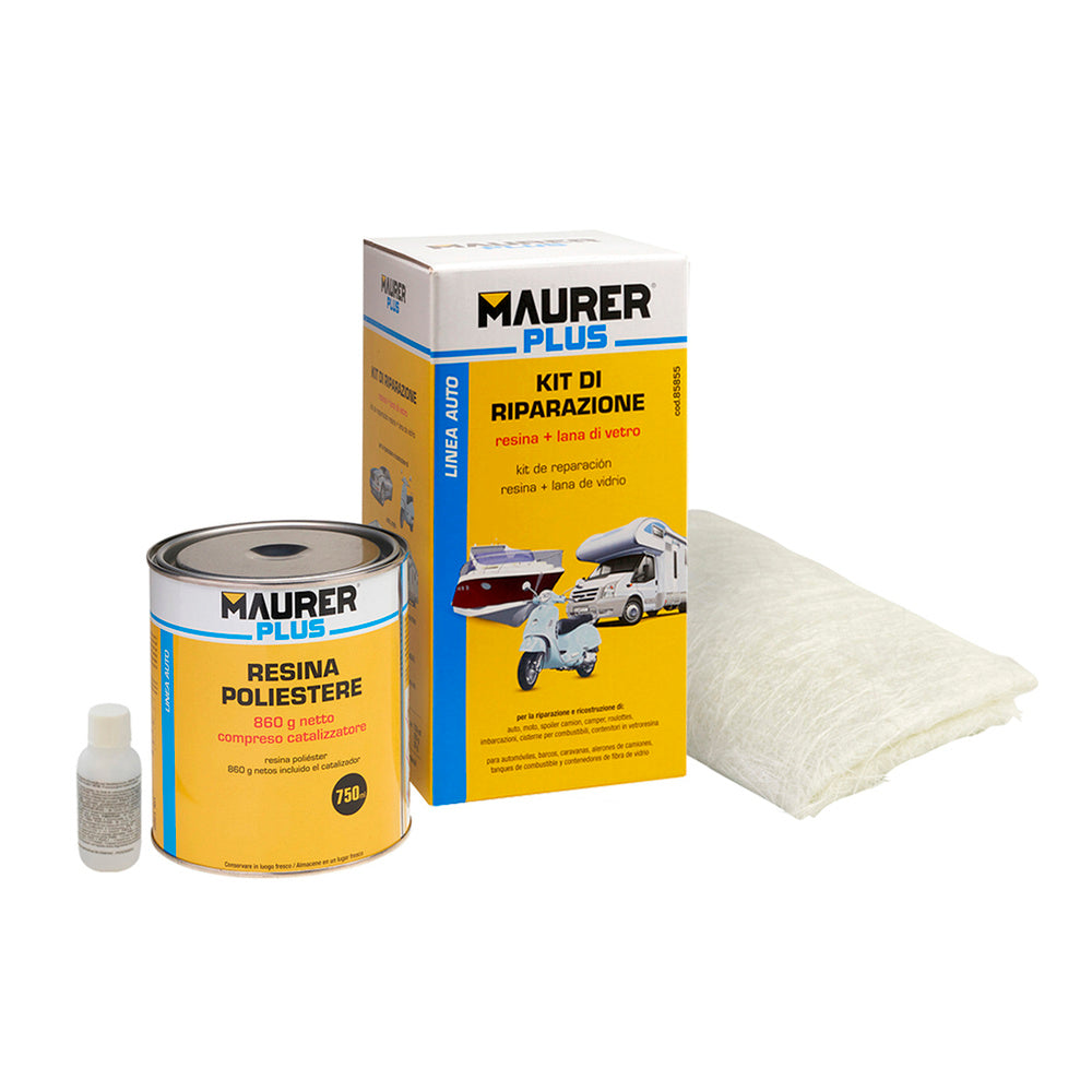 Kit Reparación Resina Poliester 750 Ml Con Endurecedor y 0,5m2 De Fibra De Vidrio