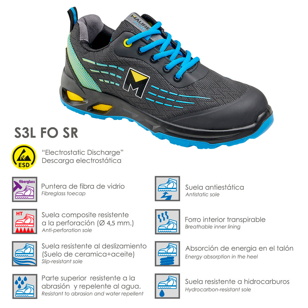 Deportiva Seg. Maurer S3L Modelo Lapis Antideslizante con suela y puntera antiperforación Resistente a los Hidrocarburos Nº 44.