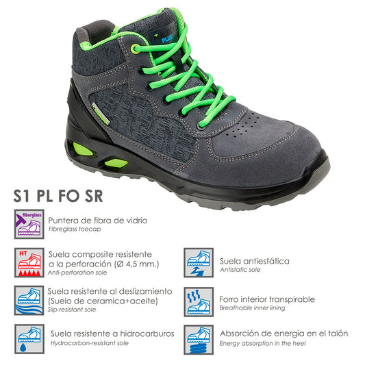 Botas Seguridad Maurer S1 Modelo Arlaz Antideslizante con suela y puntera antiperforación, Resistencia a los Hidrocarburos Nº 45