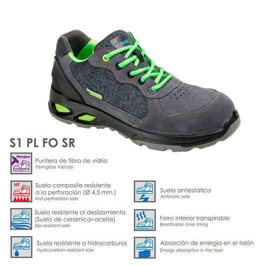 Zapatos Seguridad Maurer S1 Modelo Arlaz Antideslizante con Suela Composite y Resistencia a los Hidrocarburos. Talla 44.