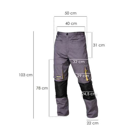 Pantalones Largos DeTrabajo, Multibolsillos, Resistentes, Rodilla Reforzada, Gris/Amarillo Talla 38/40 S (Slim Fit)
