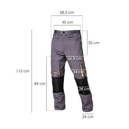 Pantalones Largos DeTrabajo, Multibolsillos, Resistentes, Rodilla Reforzada, Gris/Amarillo Talla 50/52 XL (Slim Fit)