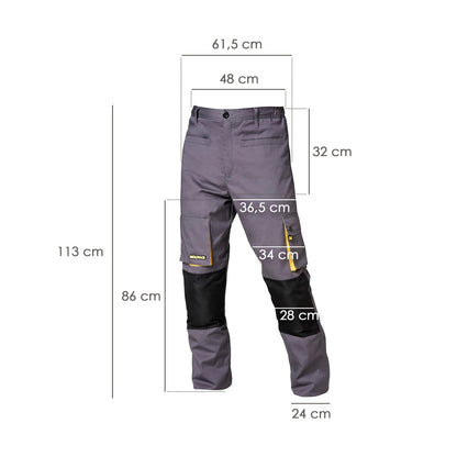 Pantalones Largos DeTrabajo, Multibolsillos, Resistentes, Rodilla Reforzada, Gris/Amarillo Talla 54/56 XXL (Slim Fit)