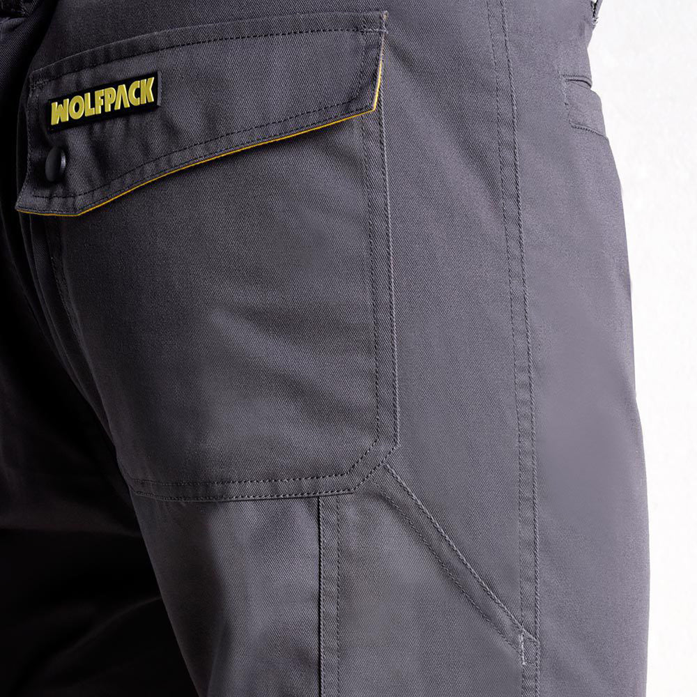 Pantalones Largos DeTrabajo, Multibolsillos, Resistentes, Rodilla Reforzada, Gris/Amarillo Talla 54/56 XXL (Slim Fit)