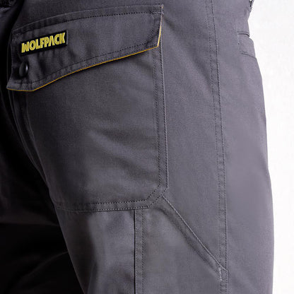 Pantalones Largos DeTrabajo, Multibolsillos, Resistentes, Rodilla Reforzada, Gris/Amarillo Talla 54/56 XXL (Slim Fit)