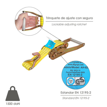 Cinta De Amarre Con Ratchet 12 metros x 50 mm. Trinquete Metalico Automatico, Cincha, Eslinga Mercancia, Correa Sujeción