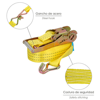 Cinta De Amarre Con Ratchet 12 metros x 50 mm. Trinquete Metalico Automatico, Cincha, Eslinga Mercancia, Correa Sujeción