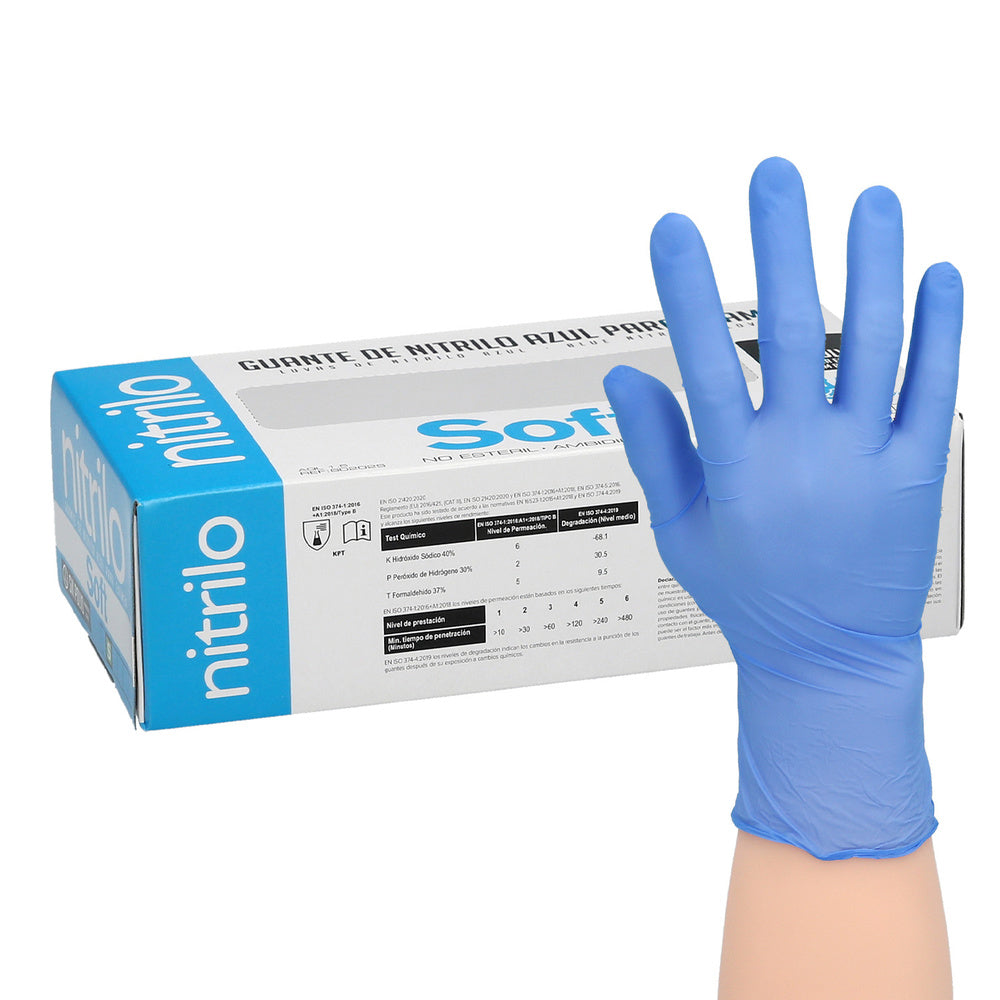 Guante Desechable Nitrilo Azul  L 3,5 gms. Caja 100 unidades.