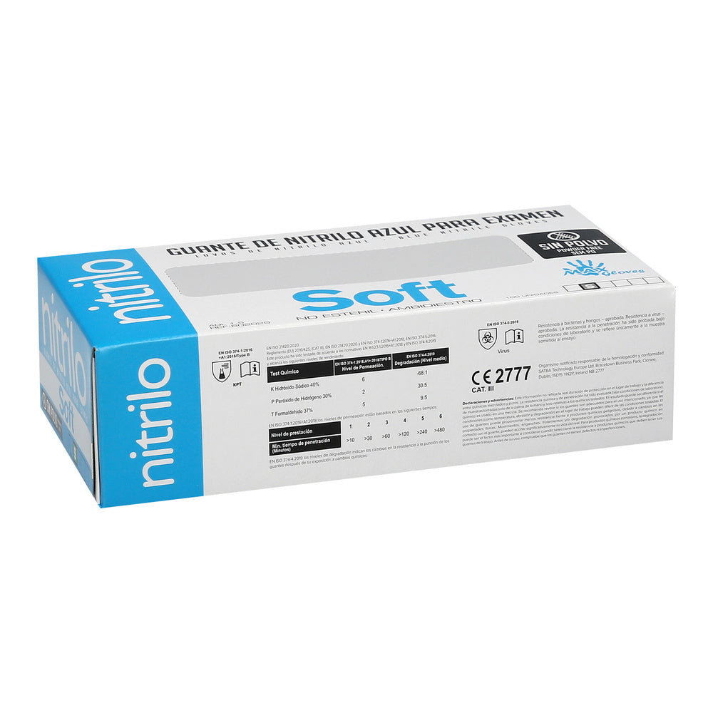 Guante Desechable Nitrilo Azul  L 3,5 gms. Caja 100 unidades.
