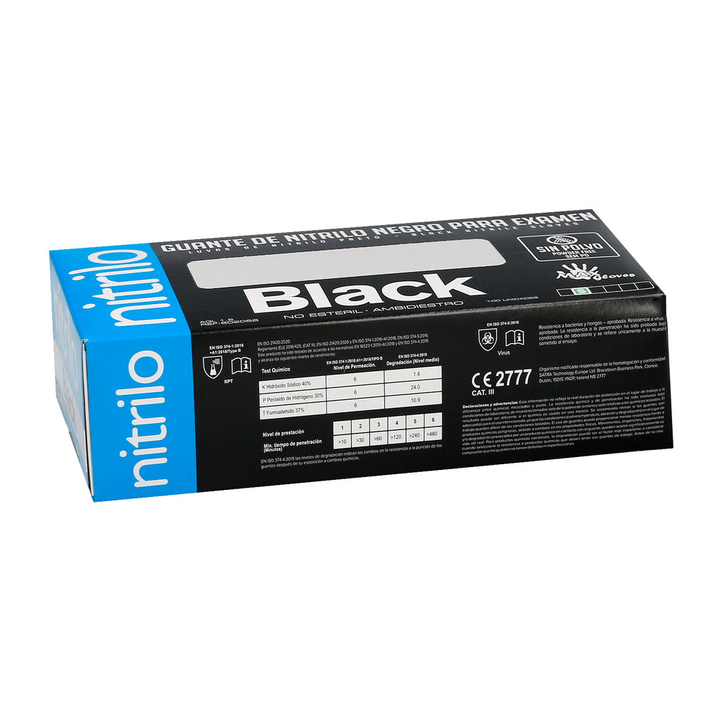 Guante Desechable Nitrilo Negro S 5,5 gms. Gruesos Caja 100 guantes.