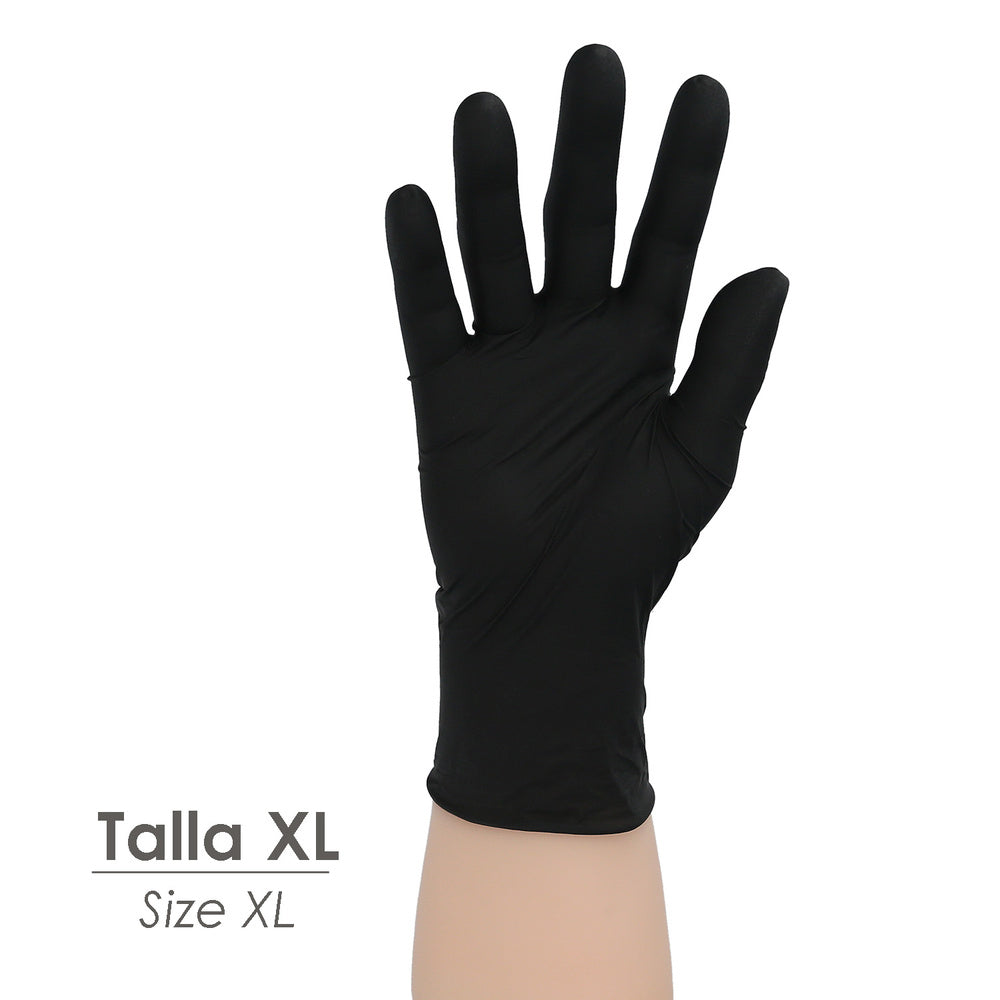 Guante Desechable Nitrilo Negro XL 5,5 gms. Gruesos Caja 100 guantes.