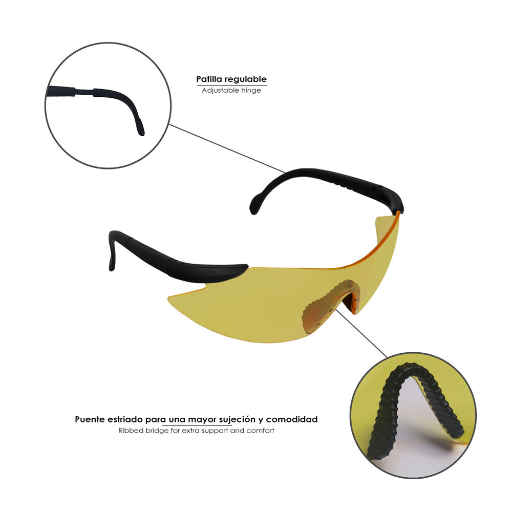 Gafas Proteccion En166 Patillas Ajustables Lentes Ambar, Puente Engomado, Homologadas EN166