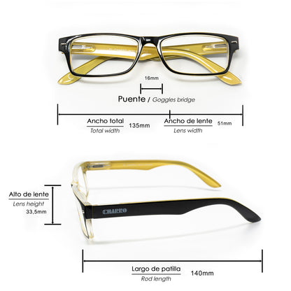 Gafas Lectura Kansas Negro / Amarillo. Aumento +2,0 Gafas De Vista, Gafas De Aumento, Gafas Visión Borrosa