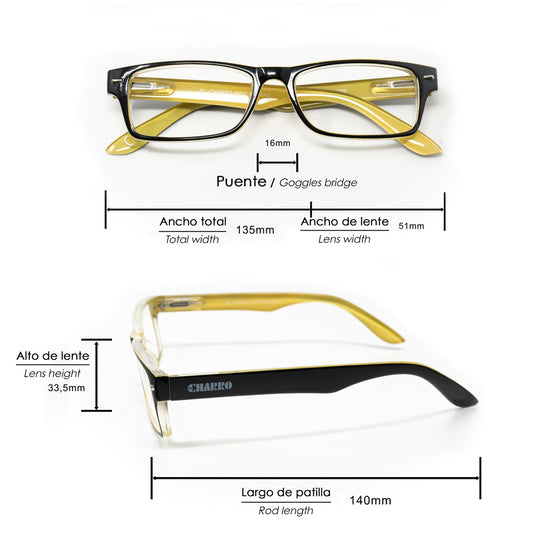 Gafas Lectura Kansas Negro / Amarillo. Aumento +2,0 Gafas De Vista, Gafas De Aumento, Gafas Visión Borrosa