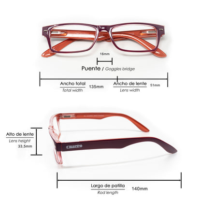 Gafas Lectura Kansas Morado / Naranja. Aumento +3,5 Gafas De Vista, Gafas De Aumento, Gafas Visión Borrosa