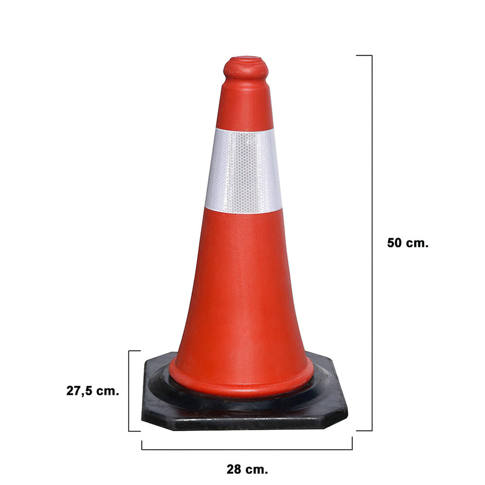 Cono Señalizacion Base Goma 50 cm. Reflectante Uso Domestico
