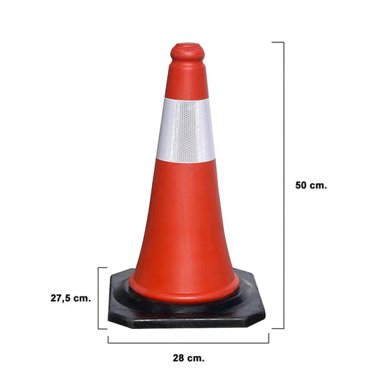 Cono Señalizacion Base Goma 50 cm. Reflectante Uso Domestico