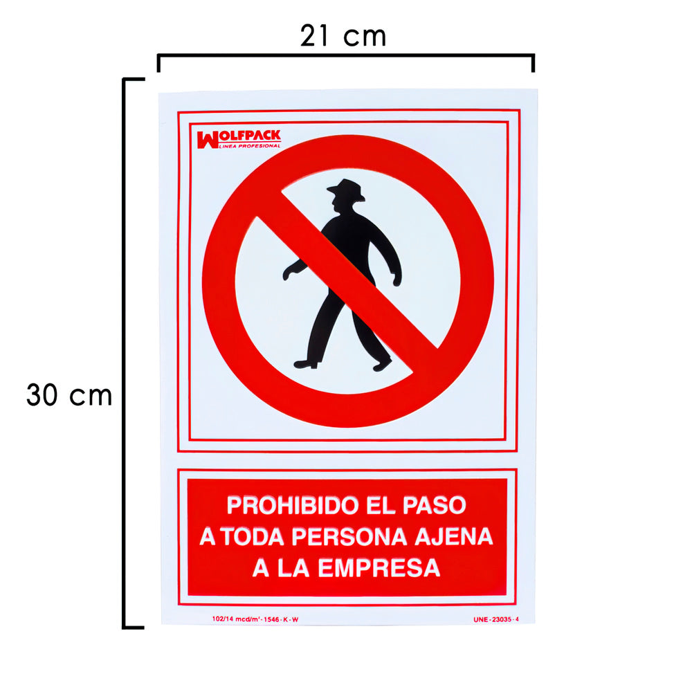 Cartel Prohibido el Paso Persona Ajena Empresa 21x 30 (Alt.) cm.