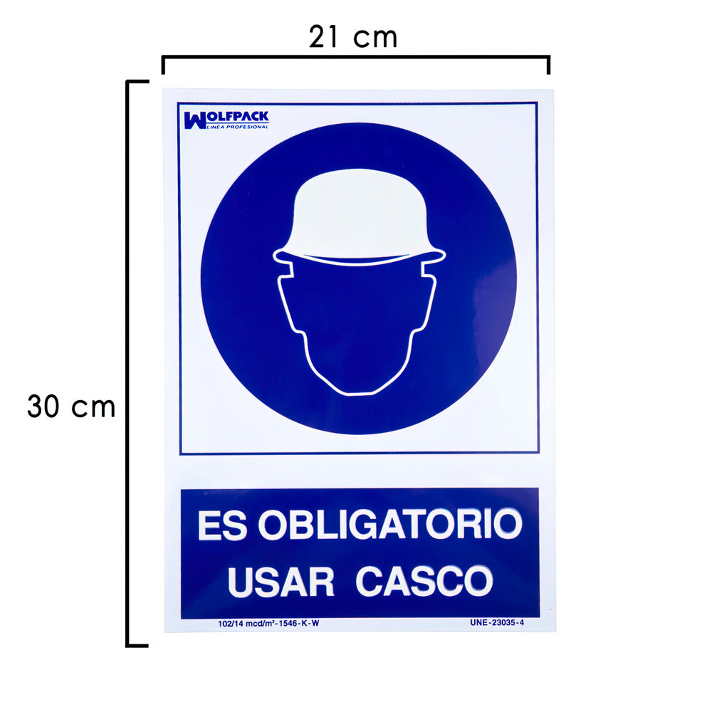 Cartel Obligatorio Usar Casco 21x 30 (Alt.) cm.