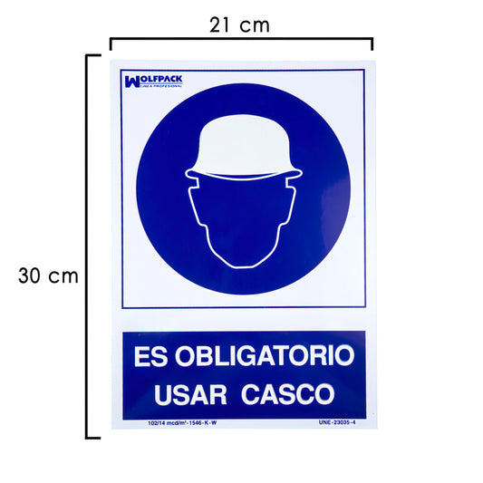 Cartel Obligatorio Usar Casco 21x 30 (Alt.) cm.