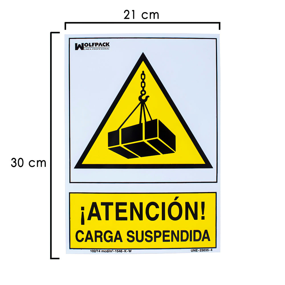 Cartel Peligro Carga Suspendida 21x 30 (Alt.) cm.