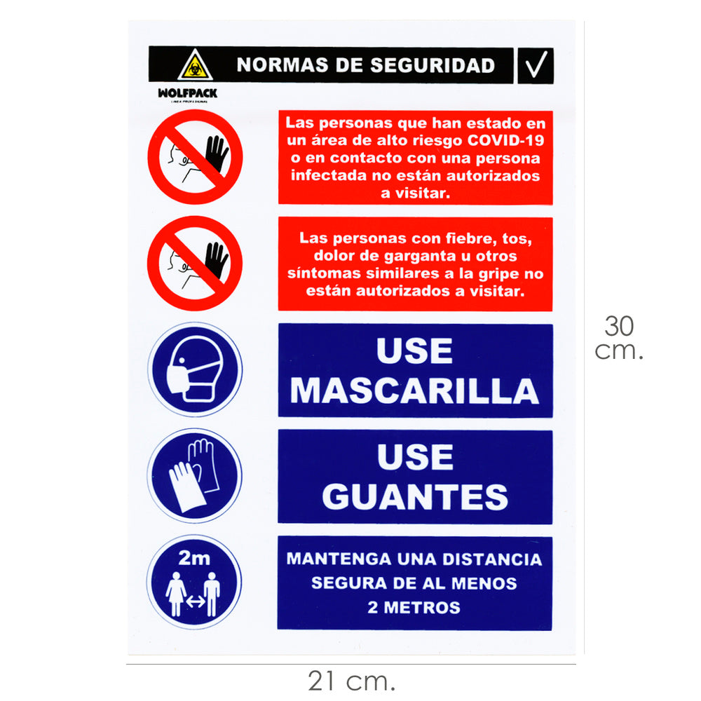 Cartel Combinado Aviso Normas Seguridad 21x 30 (Alt.) cm.