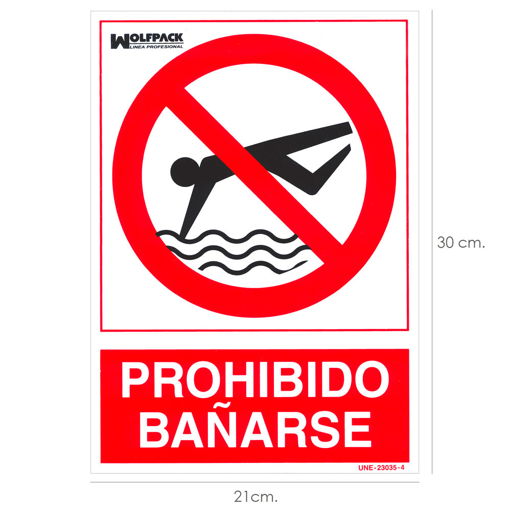 Cartel Prohibido Bañarse 21x 30 (Alt.) cm.