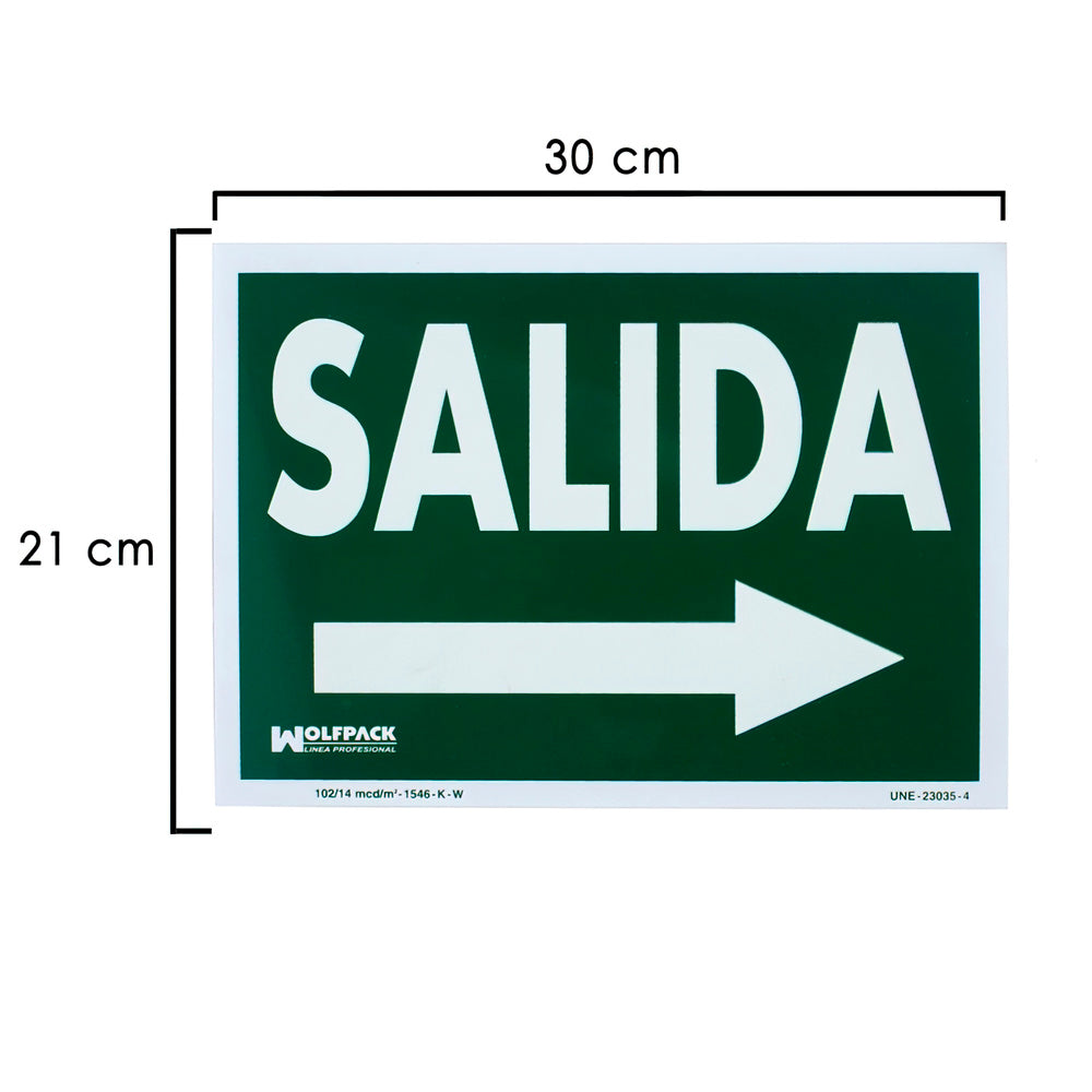 Cartel / Señal Fluorescente Salida A Derecha 30 x 21 (Alt.) cm.