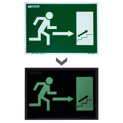 Cartel / Señal Fluorescente Salida Escalera Derecha Arriba 30 x 21 (Alt.) cm.