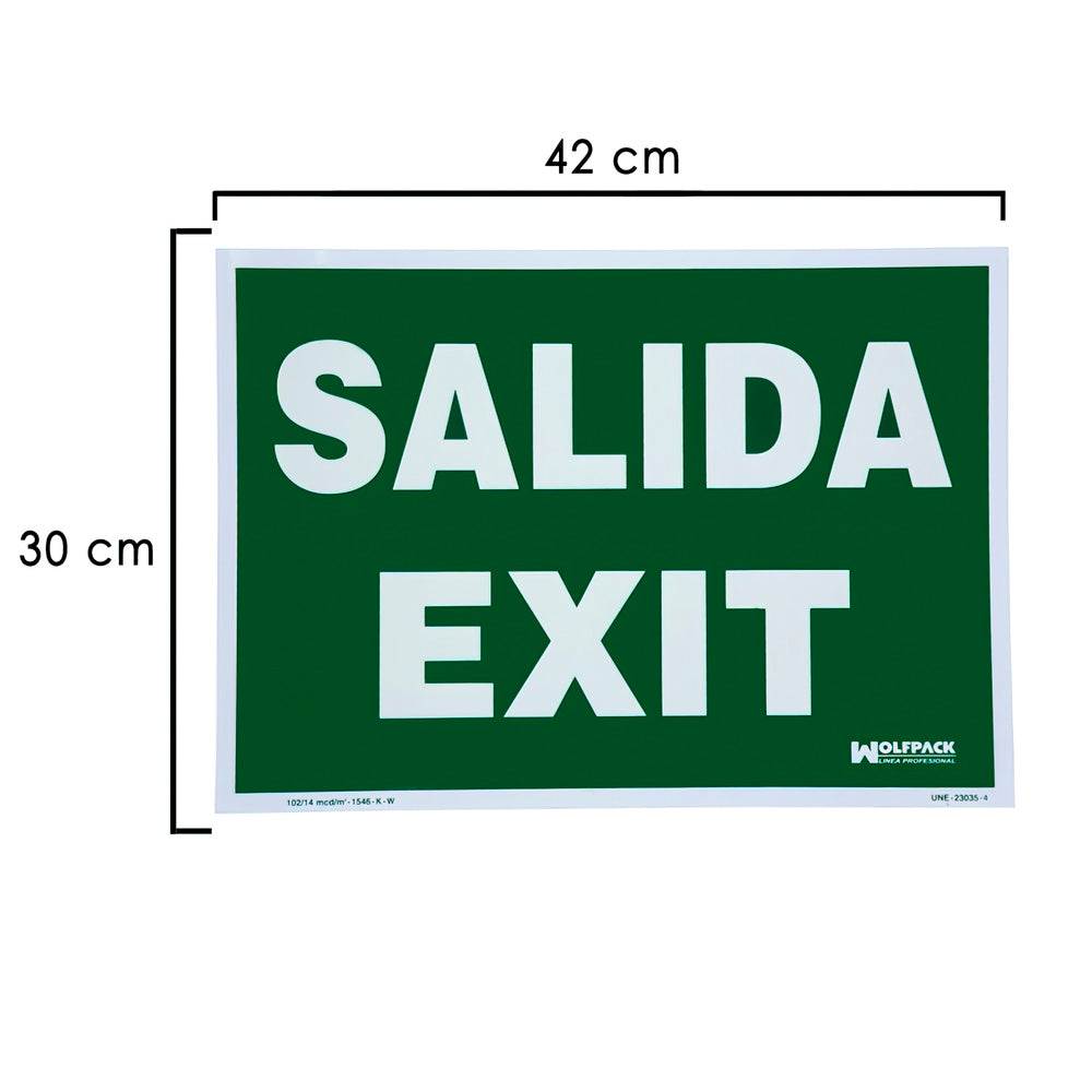 Cartel / Señal Fluorescente Salida Exit 42 x 30 (Alt.) cm.