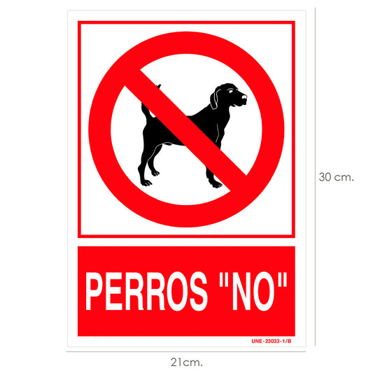Cartel / Señal Perros "No" 21 x 30 (Alt) cm.