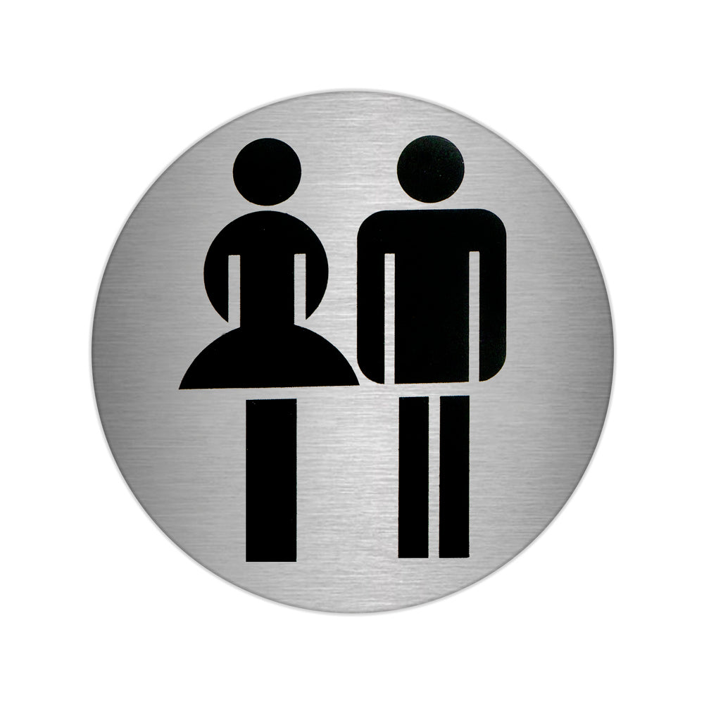 Placa Adhesiva Baño "Mujer / Hombre" Acero Inoxidable Ø 7 cm.