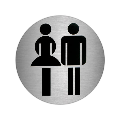 Placa Adhesiva Baño "Mujer / Hombre" Acero Inoxidable Ø 7 cm.