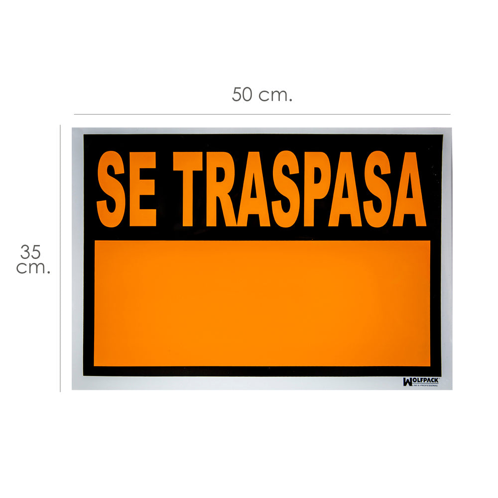 Cartel Se Traspasa 50 x 35 (Alt.) cm.