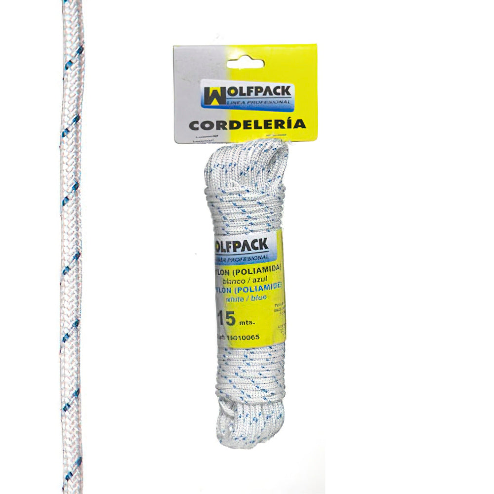 Cuerda Nylon Alta Tenacidad Blanca / Azul (Madeja 15 m.)
