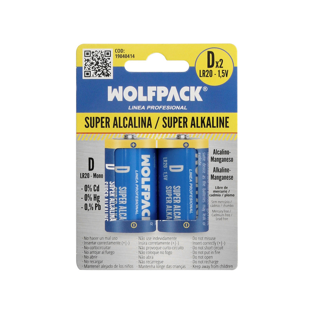 Pila Wolfpack Alcalina D - LR20 (Blister 2 Piezas)