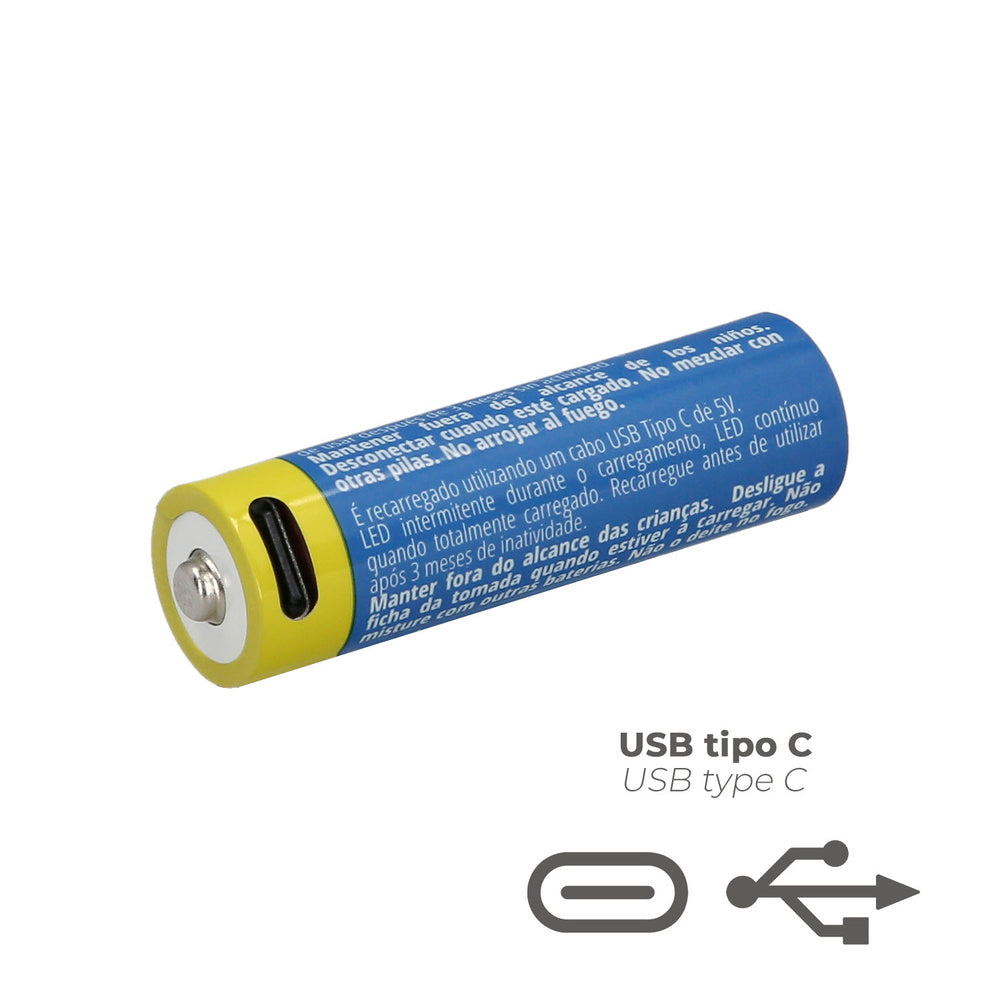 Pila Litio Recargable "AA" 1,5V USB-C (4 Unidades)