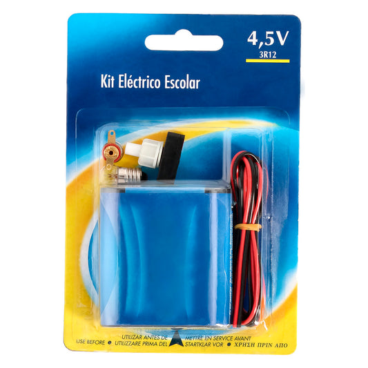 Kit Eléctrico Escolar, Set para el Colegio, Pila Petaca 4.5V, Interruptor 220V, Cable y Bombilla.