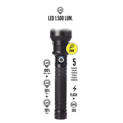 Linterna Led Aluminio Recargable 1500 Lumenes