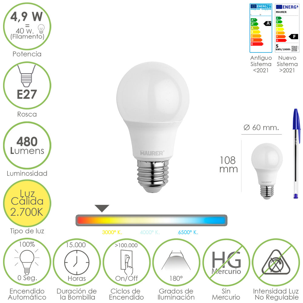 Bombilla Led Filamento Globo Mini Rosca E14. 4,5 Watt. Equivale A 40 Watt. Luz Cálida (2700º K.) 470 Lumenes.