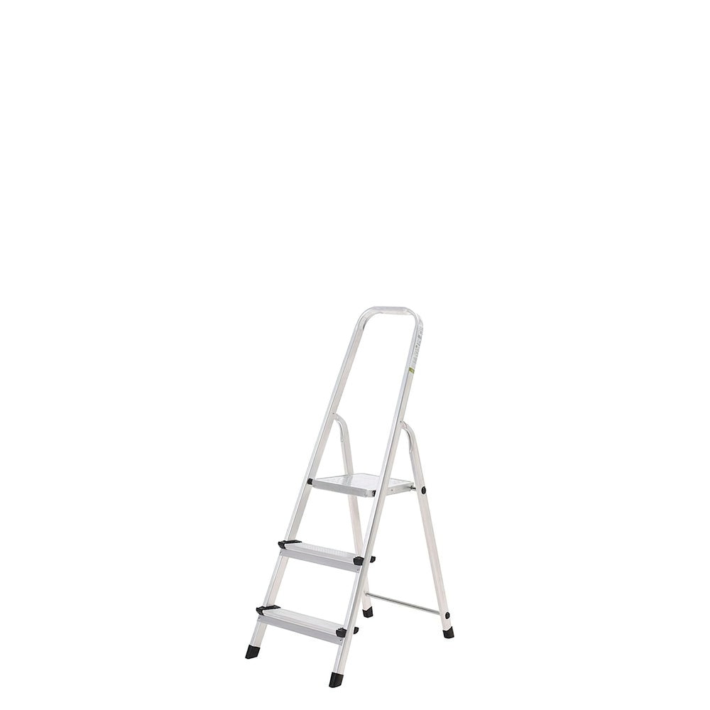 Escalera Aluminio 3 Peldaños Plegable, Uso doméstico, Antideslizante, Ligera y Resistente