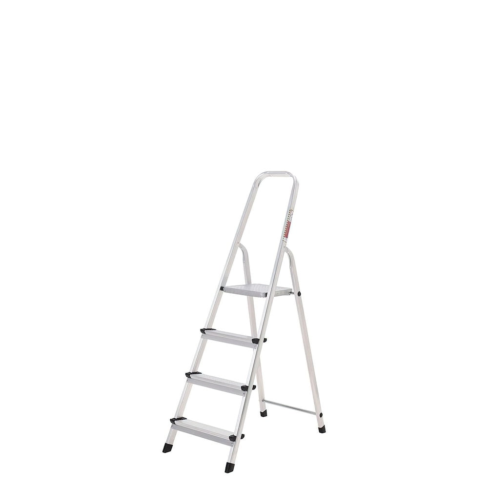 Escalera Aluminio 4 Peldaños Plegable, Uso doméstico, Antideslizante, Ligera y Resistente