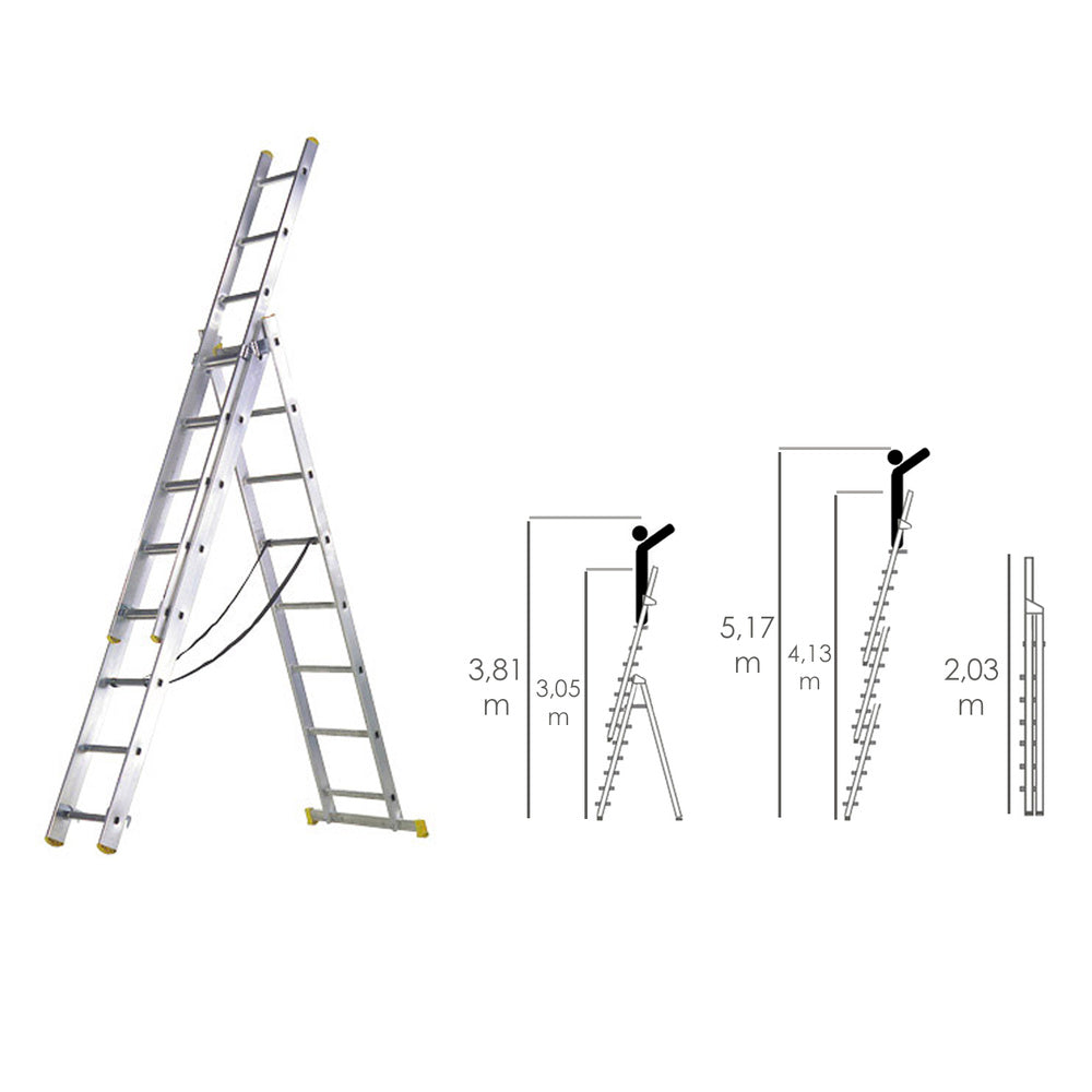 Escalera Aluminio 3 Tramos 7+7+7 Peldaños.Plegable, Telescópica, Antideslizante, Resistente.